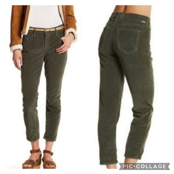 MOTHER Denim - Mother The Dropout Jeans Cropped Hopscotch Olive Green Corduroy Size 27
